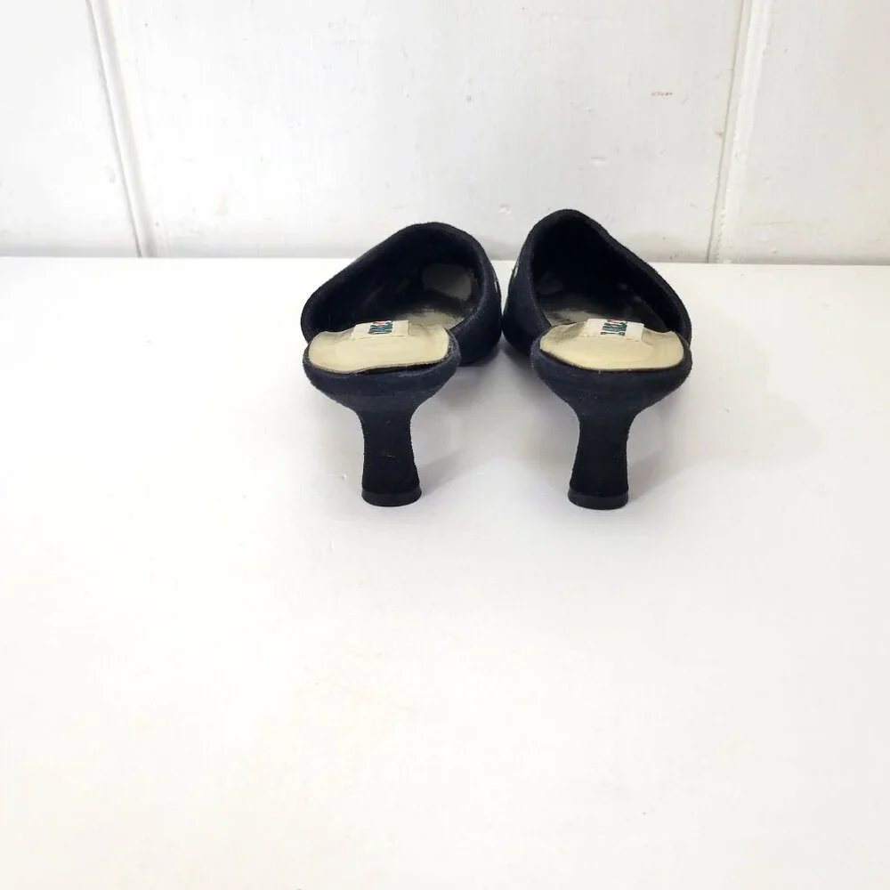 Claire Murray Provence Floral Embroidered Floral Black Mules Heels Women's Shoe - Picture 5 of 7